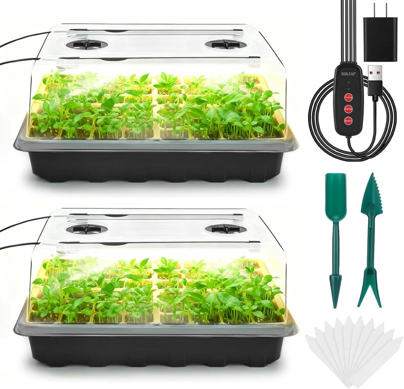 Ryscam Seed Starter Tray with Grow Light, 96-Cell Seed Starter Kit, Seedling Starter Trays with Humidity Domes, Automatic Timer, Adjustable Light Indoor Gardening Plant Germination Trays - Image 1